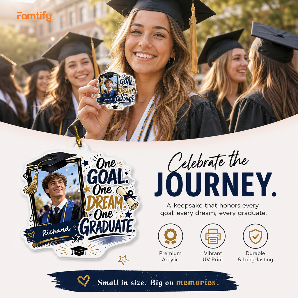 One Goal One Dream One Graduate Personalized Acrylic Ornament with Photo, Custom Name Graduation Gift