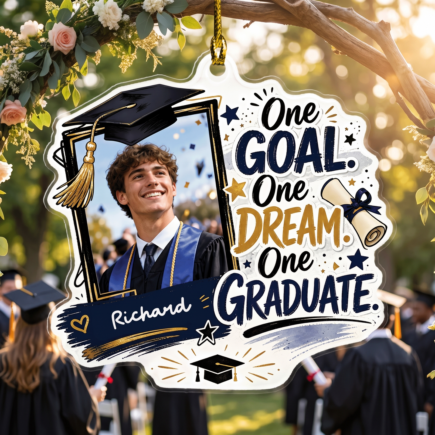 One Goal One Dream One Graduate Personalized Acrylic Ornament with Photo, Custom Name Graduation Gift