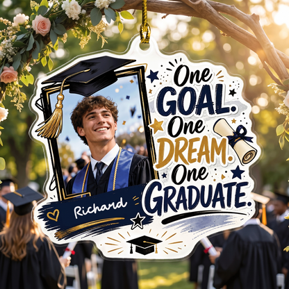 One Goal One Dream One Graduate Personalized Acrylic Ornament with Photo, Custom Name Graduation Gift