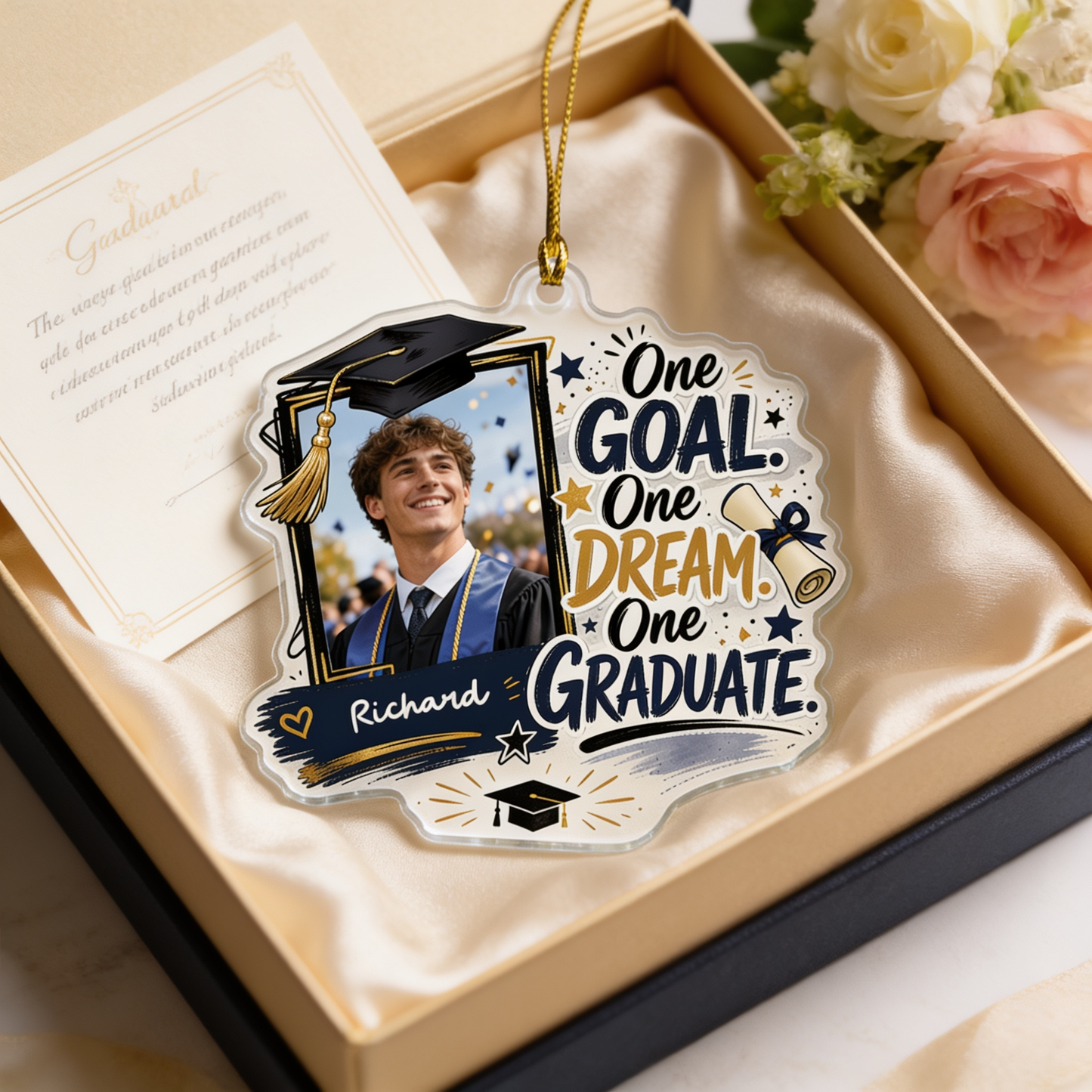 One Goal One Dream One Graduate Personalized Acrylic Ornament with Photo, Custom Name Graduation Gift