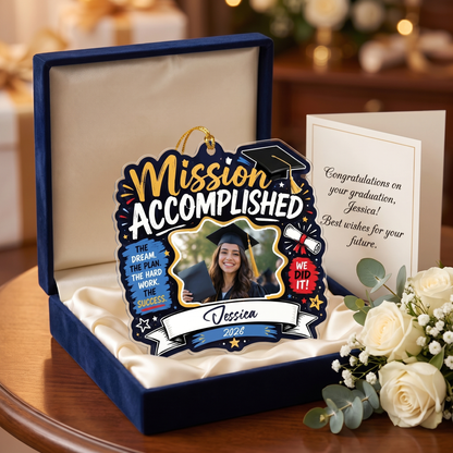 Personalized Mission Accomplished Graduation Photo Acrylic Ornament – Custom Photo