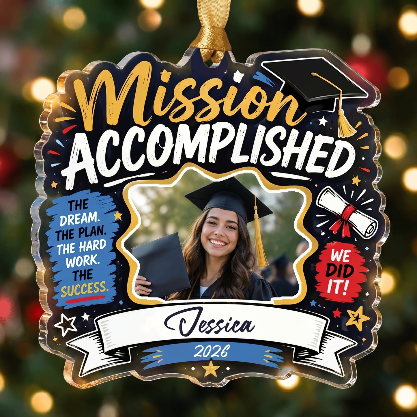 Personalized Mission Accomplished Graduation Photo Acrylic Ornament – Custom Photo