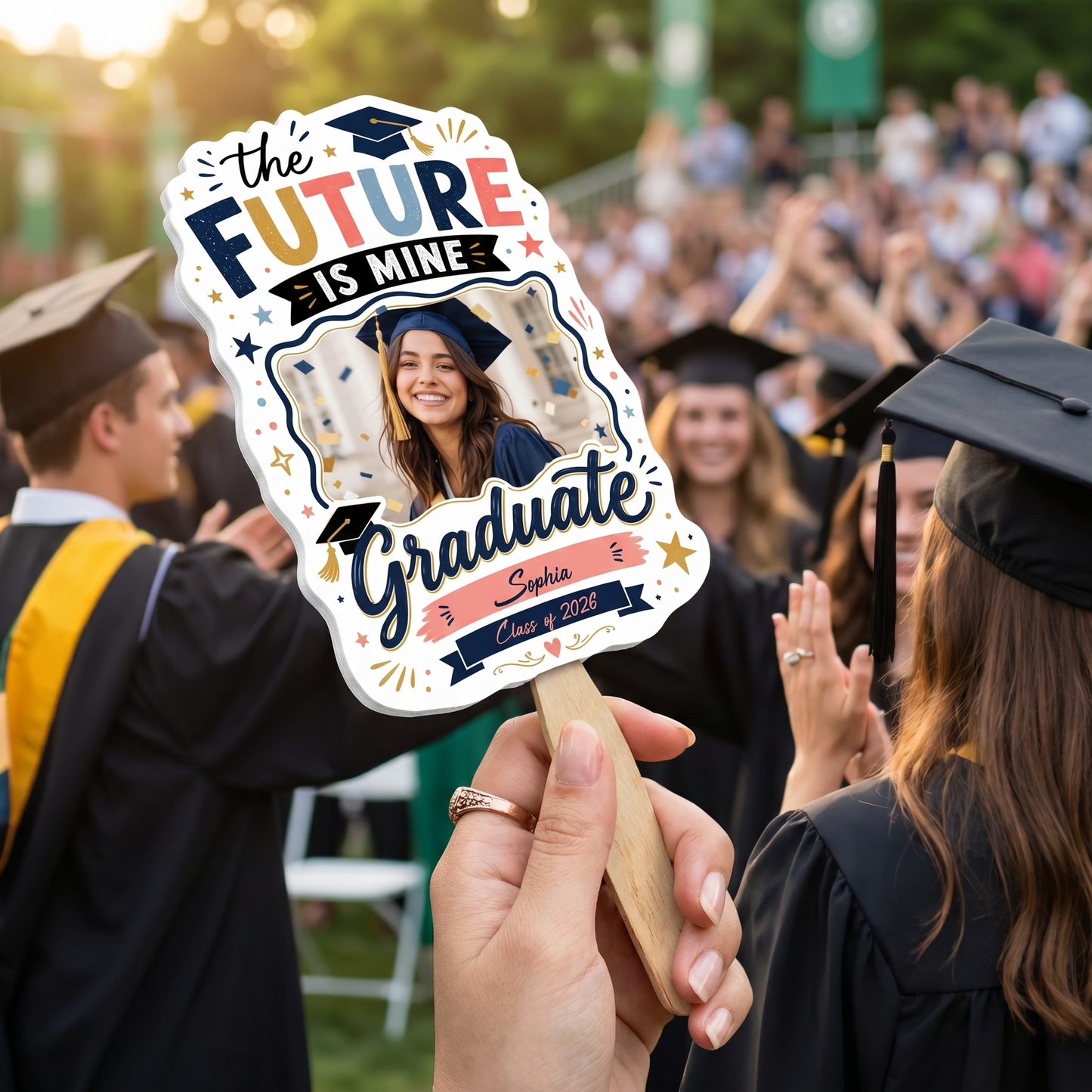 The Future Is Mine Custom Shape Photo Hand Fan with Photo, Name Graduation Party Fan