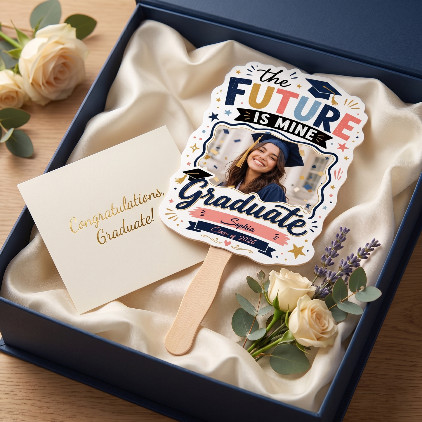 The Future Is Mine Custom Shape Photo Hand Fan with Photo, Name Graduation Party Fan