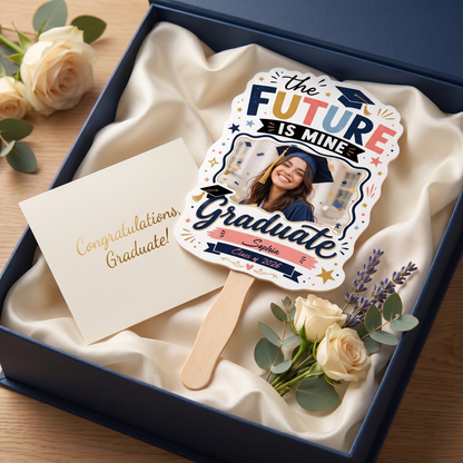 The Future Is Mine Custom Shape Photo Hand Fan with Photo, Name Graduation Party Fan