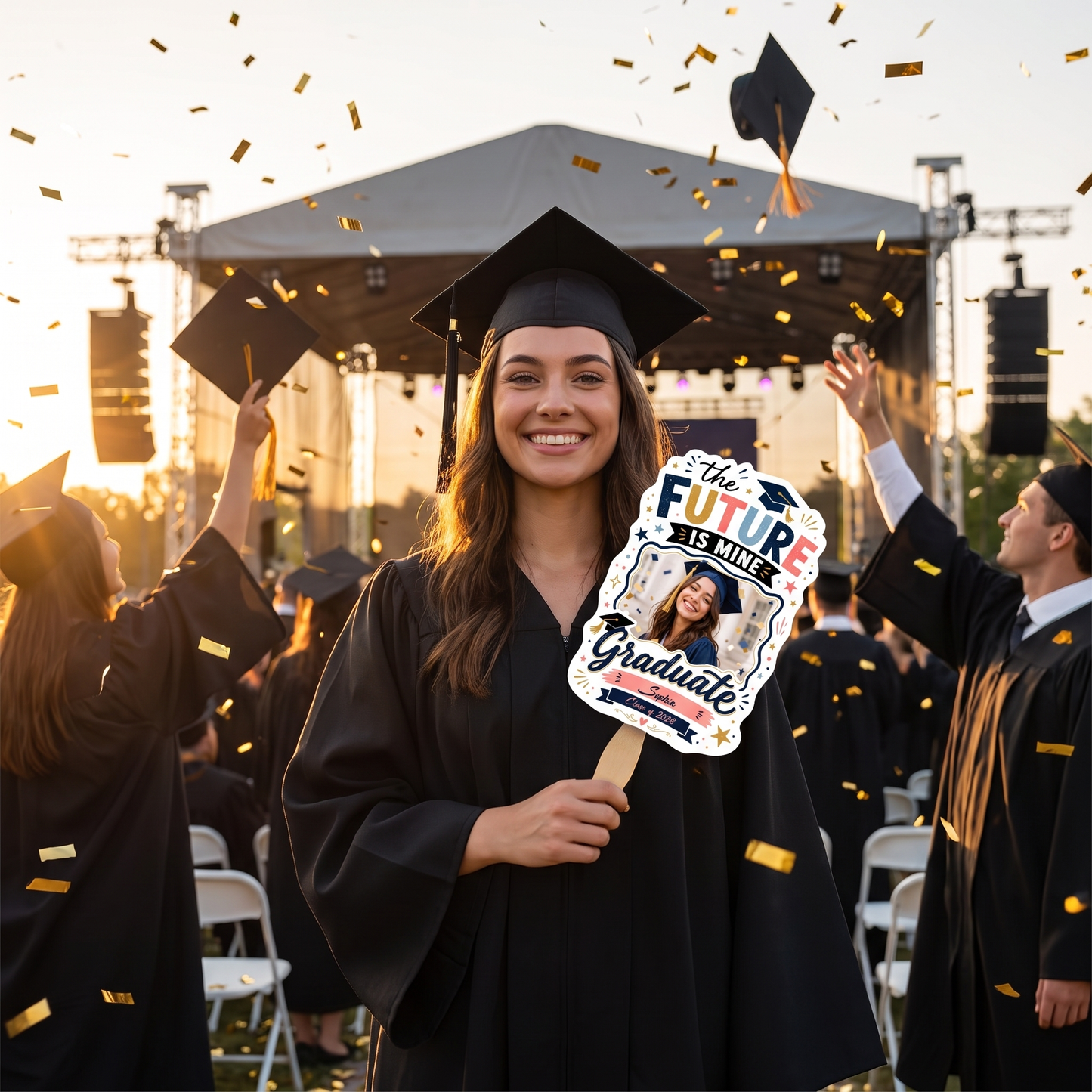 The Future Is Mine Custom Shape Photo Hand Fan with Photo, Name Graduation Party Fan
