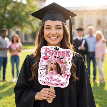 The Future Is Mine Pink Custom Shape Photo Hand Fan with Photo, Name Graduation Party Fan