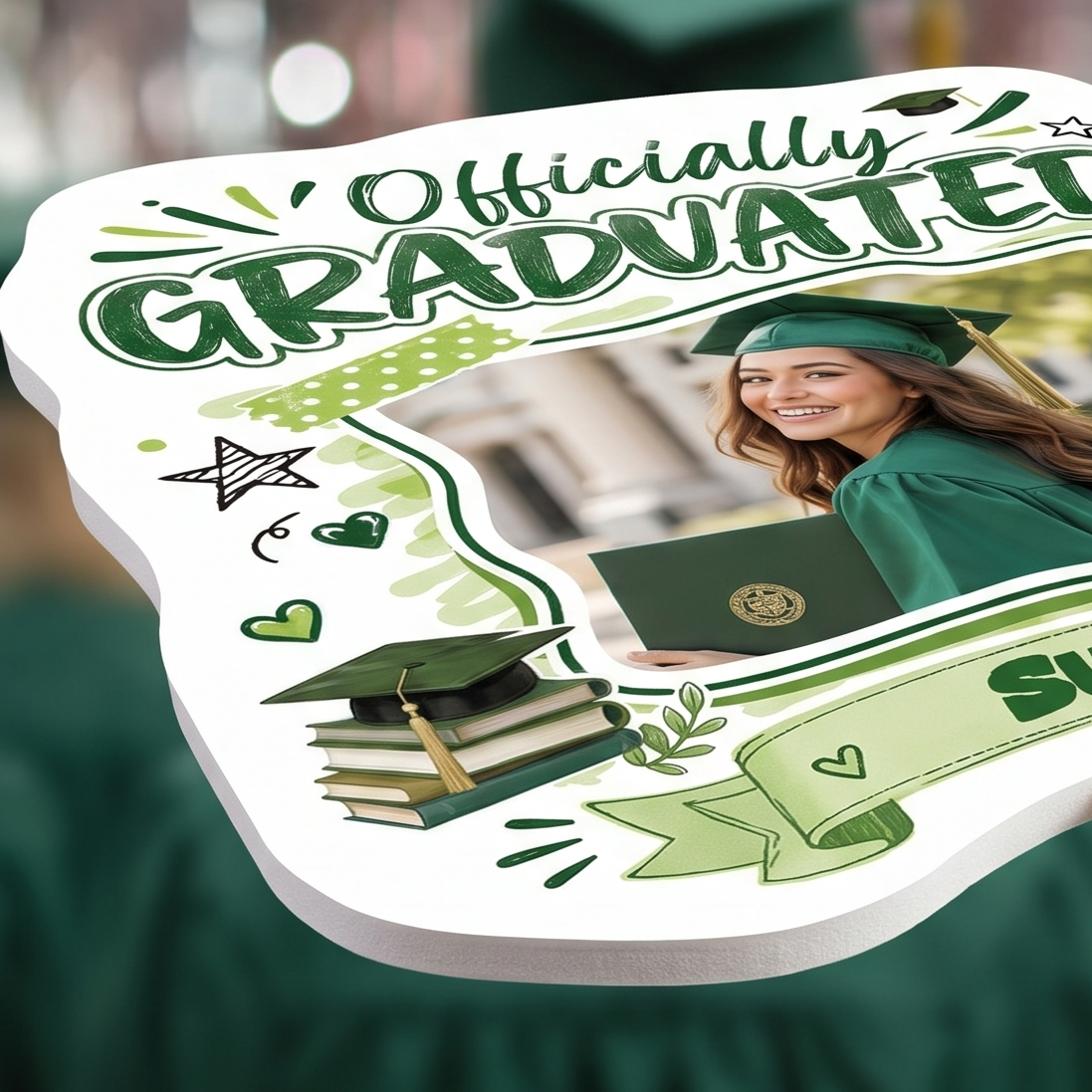 Personalized Officially Graduated Custom Shape Photo Hand Fan with Photo, Name Graduation Party Fan