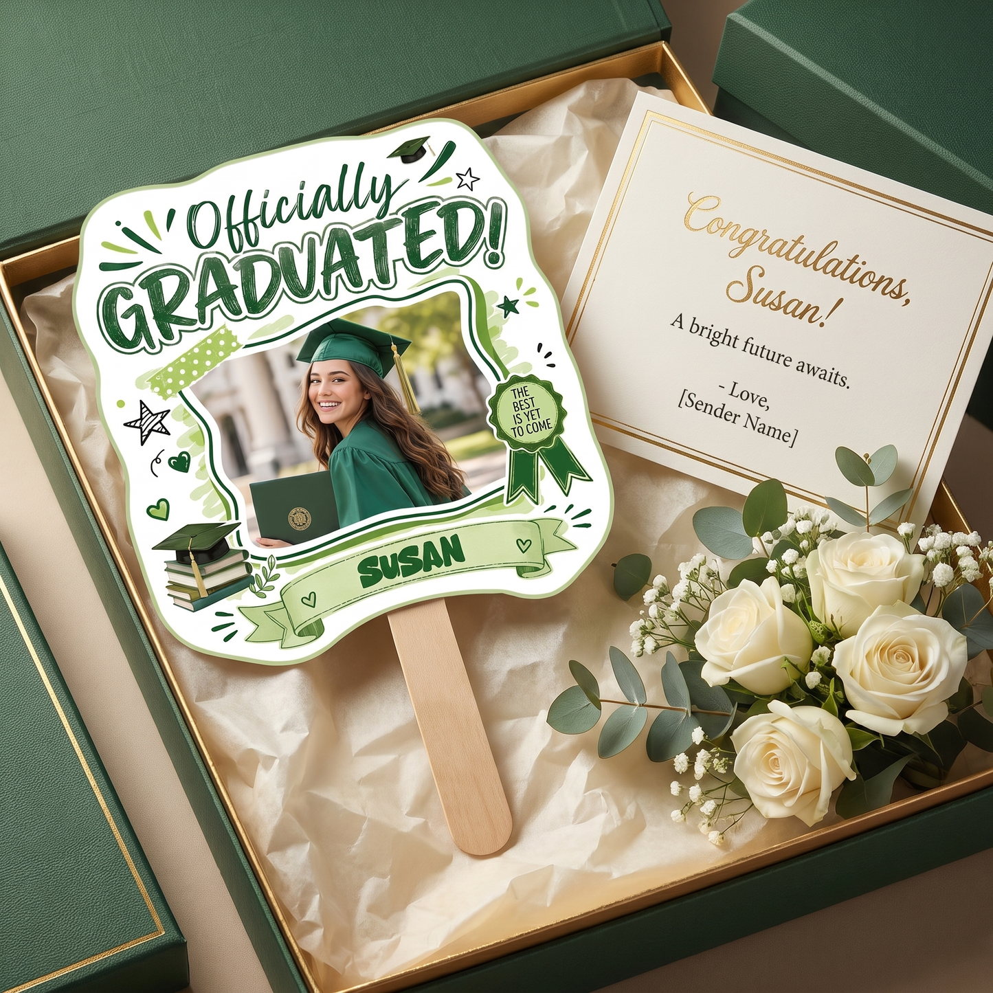 Personalized Officially Graduated Custom Shape Photo Hand Fan with Photo, Name Graduation Party Fan