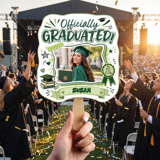 Personalized Officially Graduated Custom Shape Photo Hand Fan with Photo, Name Graduation Party Fan