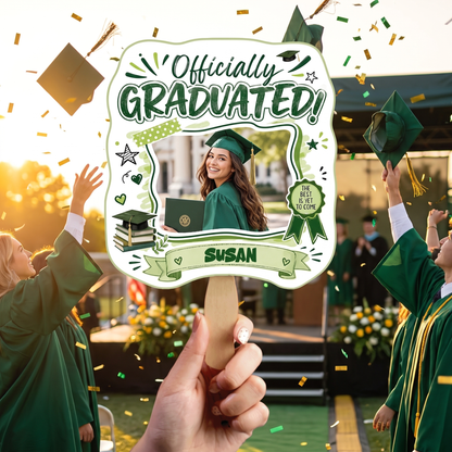 Personalized Officially Graduated Custom Shape Photo Hand Fan with Photo, Name Graduation Party Fan