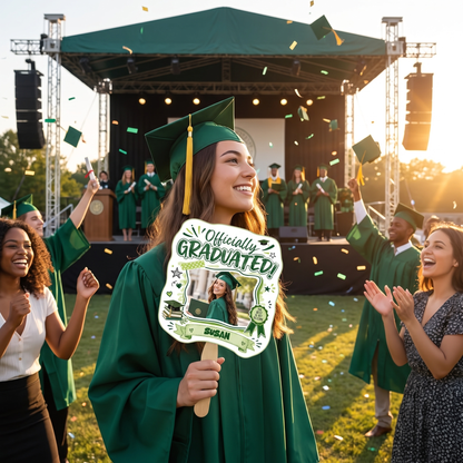 Personalized Officially Graduated Custom Shape Photo Hand Fan with Photo, Name Graduation Party Fan