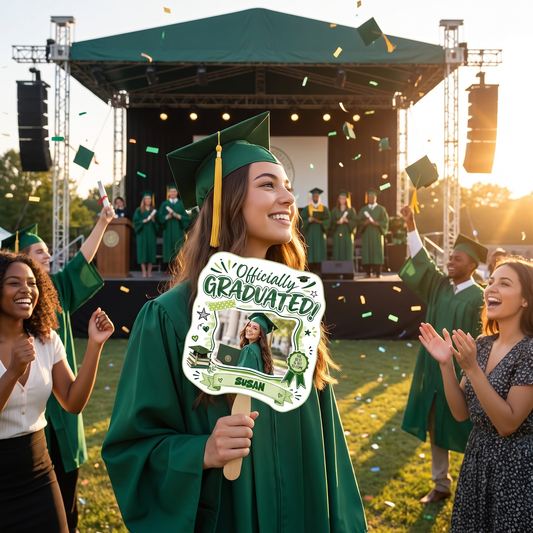 Personalized Officially Graduated Custom Shape Photo Hand Fan with Photo, Name Graduation Party Fan