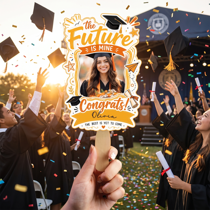The Future Is Mine Custom Shape Hand Fan with Custom Name Graduation Party Fan