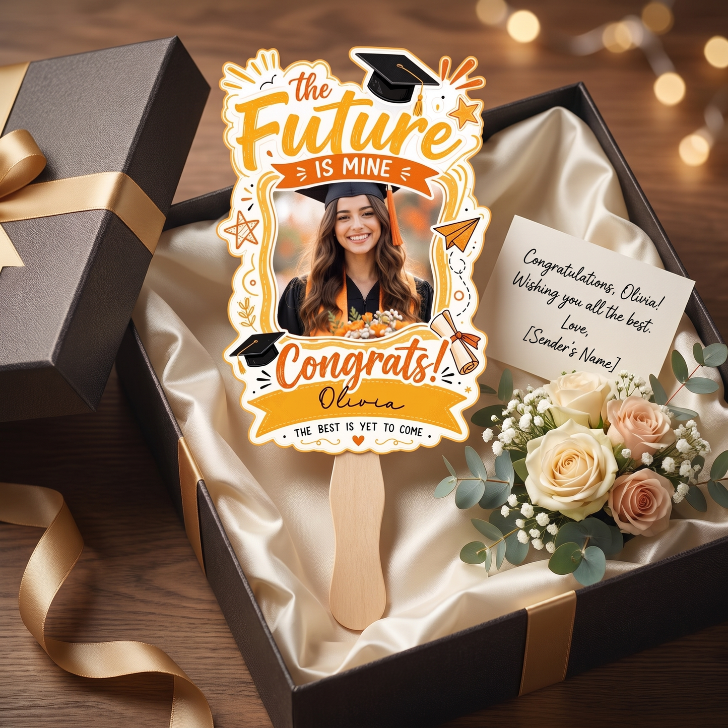The Future Is Mine Custom Shape Hand Fan with Custom Name Graduation Party Fan