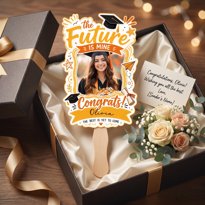 The Future Is Mine Custom Shape Hand Fan with Custom Name Graduation Party Fan