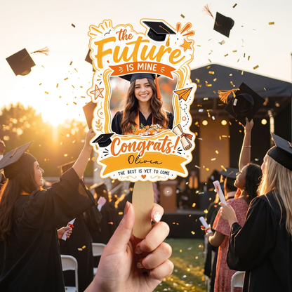 The Future Is Mine Custom Shape Hand Fan with Custom Name Graduation Party Fan