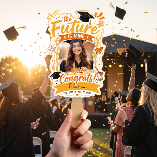 The Future Is Mine Custom Shape Hand Fan with Custom Name Graduation Party Fan