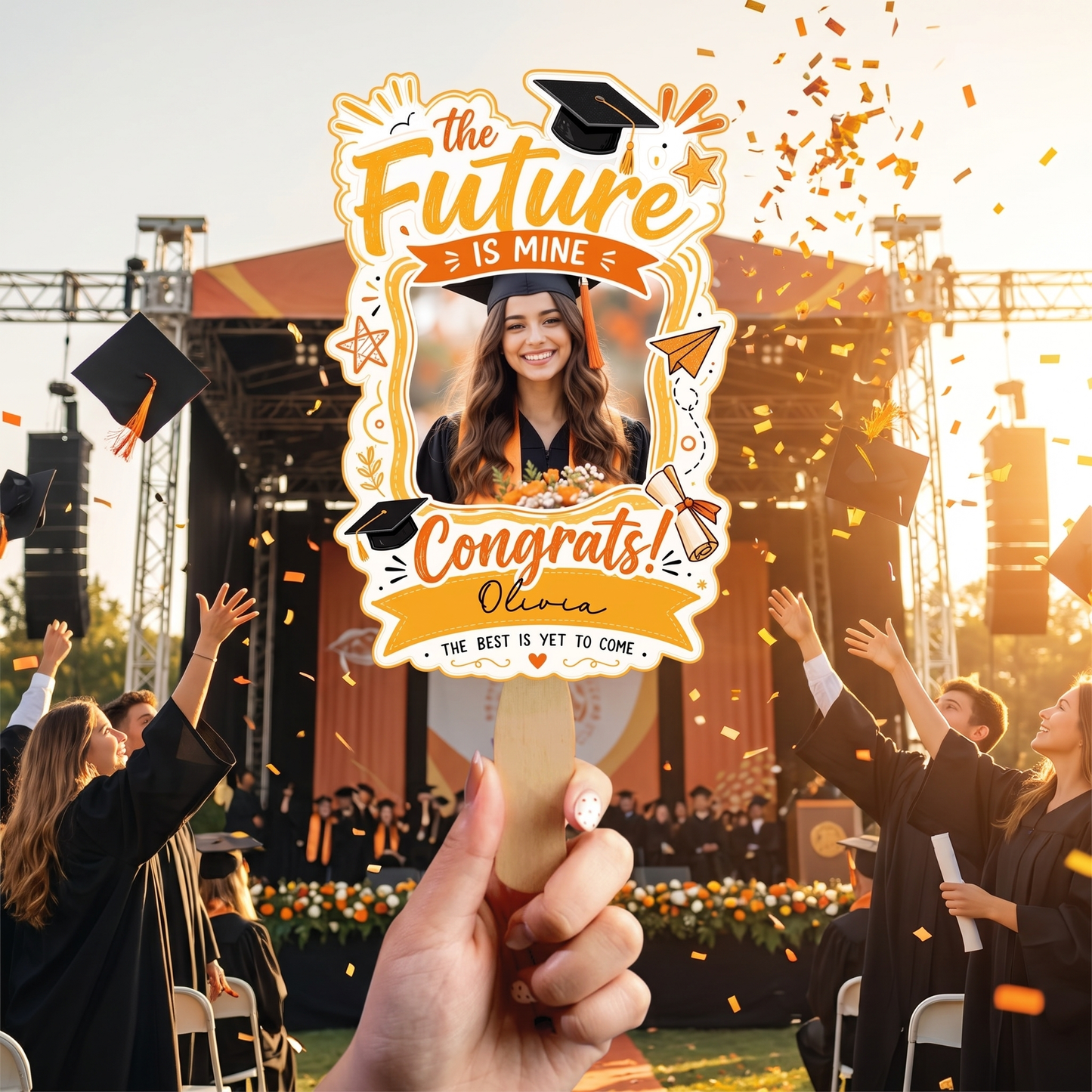 The Future Is Mine Custom Shape Hand Fan with Custom Name Graduation Party Fan