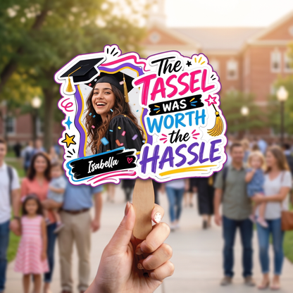 The Tassel Was Worth the Hassle Custom Shape Photo Hand Fan with Photo, Name Graduation Party Fan