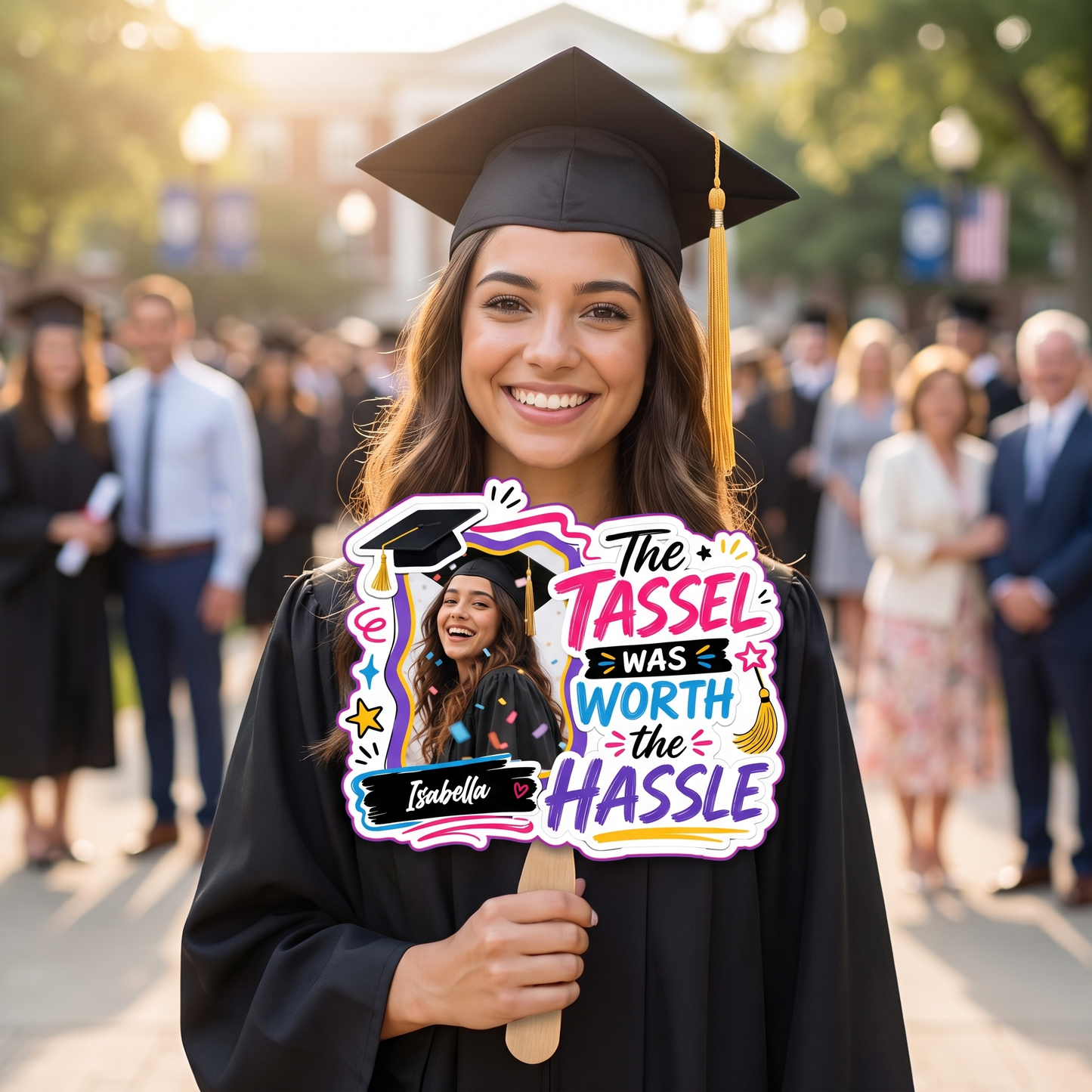 The Tassel Was Worth the Hassle Custom Shape Photo Hand Fan with Photo, Name Graduation Party Fan