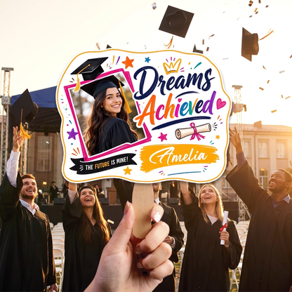 Personalized Dreams Achieved Custom Shape Photo Hand Fan, Graduation Fan with Photo & Name
