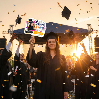 Personalized Dreams Achieved Custom Shape Photo Hand Fan, Graduation Fan with Photo & Name