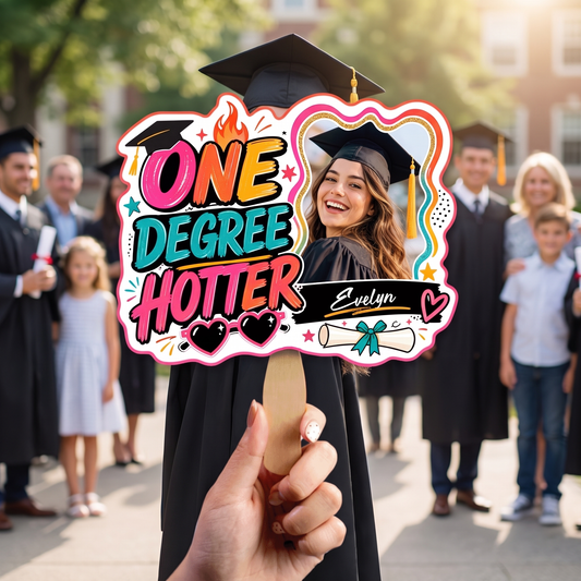 Personalized One Degree Hotter Custom Shape Photo Hand Fan, Graduation Fan with Photo & Name