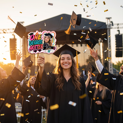 Personalized One Degree Hotter Custom Shape Photo Hand Fan, Graduation Fan with Photo & Name