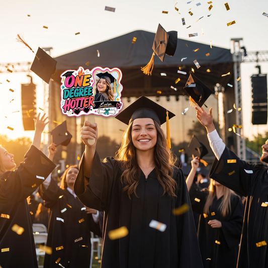 Personalized One Degree Hotter Custom Shape Photo Hand Fan, Graduation Fan with Photo & Name