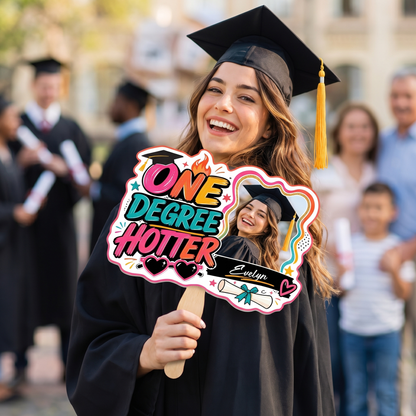 Personalized One Degree Hotter Custom Shape Photo Hand Fan, Graduation Fan with Photo & Name