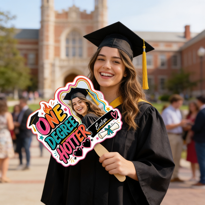 Personalized One Degree Hotter Custom Shape Photo Hand Fan, Graduation Fan with Photo & Name