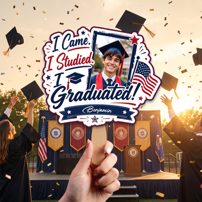 I Came I Studied I Graduated Custom Shape Photo Hand Fan with Photo, Name Graduation Party Fan