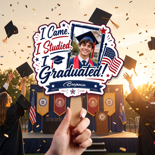 I Came I Studied I Graduated Custom Shape Photo Hand Fan with Photo, Name Graduation Party Fan