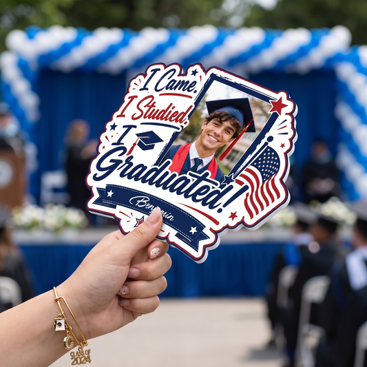 I Came I Studied I Graduated Custom Shape Photo Hand Fan with Photo, Name Graduation Party Fan