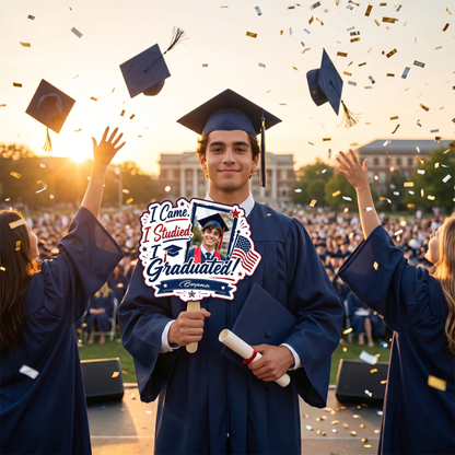 I Came I Studied I Graduated Custom Shape Photo Hand Fan with Photo, Name Graduation Party Fan