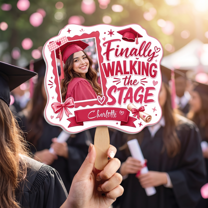Personalized Finally Walking the Stage Custom Shape Photo Hand Fan, Graduation Fan with Photo & Name