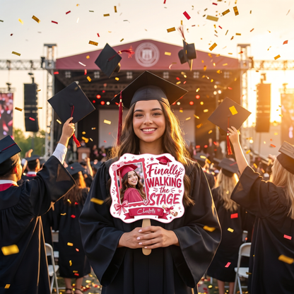 Personalized Finally Walking the Stage Custom Shape Photo Hand Fan, Graduation Fan with Photo & Name
