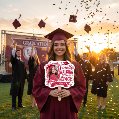 Personalized Finally Walking the Stage Custom Shape Photo Hand Fan, Graduation Fan with Photo & Name