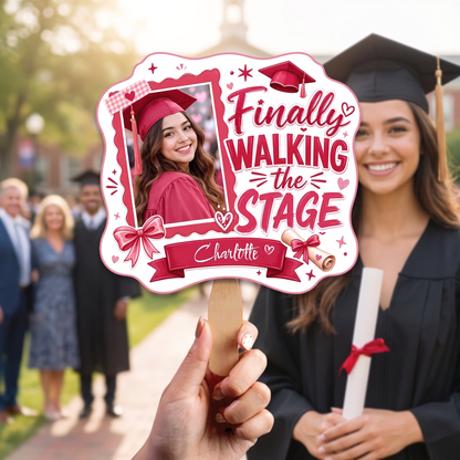 Personalized Finally Walking the Stage Custom Shape Photo Hand Fan, Graduation Fan with Photo & Name