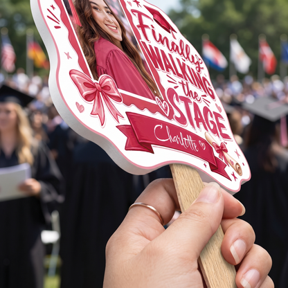 Personalized Finally Walking the Stage Custom Shape Photo Hand Fan, Graduation Fan with Photo & Name