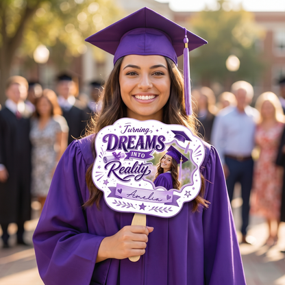 Personalized Turning Dreams Into Reality Custom Shape Photo Hand Fan, Graduation Fan with Photo & Name