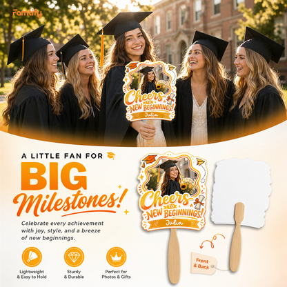 Personalized Cheers to New Beginnings Custom Shape Photo Hand Fan, Graduation Fan with Photo & Name