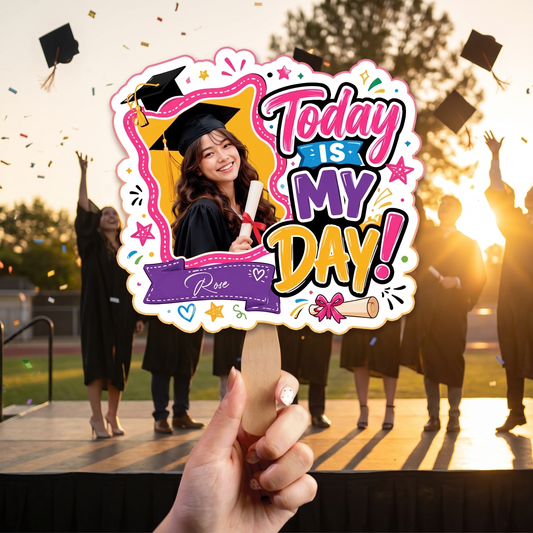 Personalized Today Is My Day Custom Shape Photo Hand Fan, Graduation Fan with Photo & Name