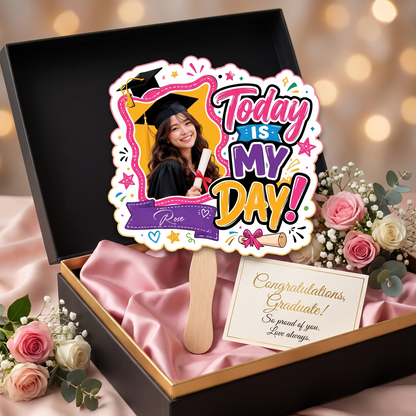 Personalized Today Is My Day Custom Shape Photo Hand Fan, Graduation Fan with Photo & Name