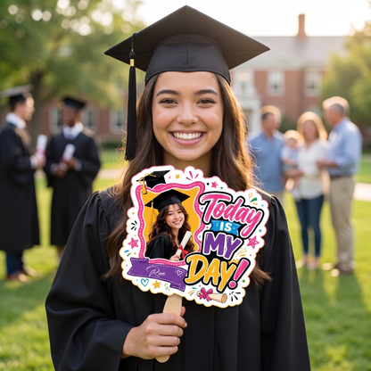 Personalized Today Is My Day Custom Shape Photo Hand Fan, Graduation Fan with Photo & Name