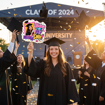 Personalized Today Is My Day Custom Shape Photo Hand Fan, Graduation Fan with Photo & Name