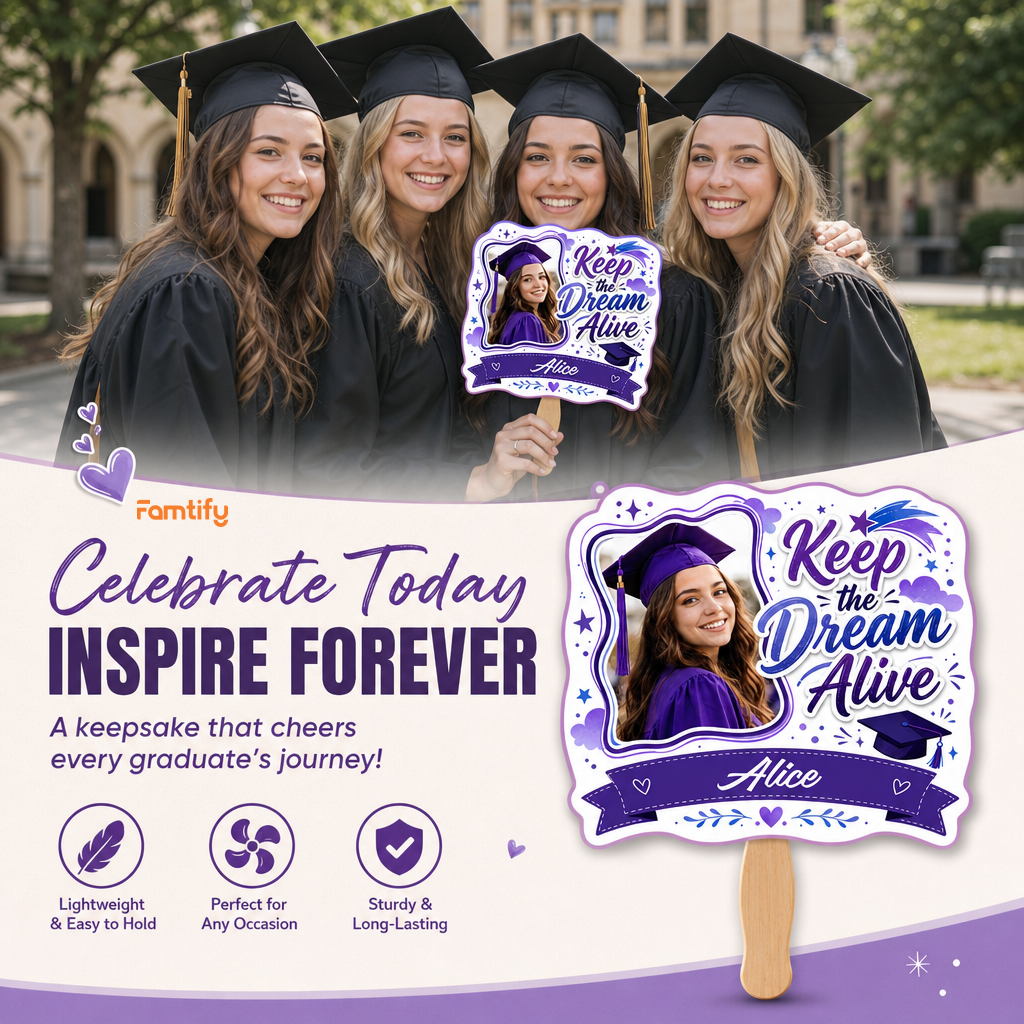 Personalized Keep the Dream Alive Custom Shape Photo Hand Fan, Graduation Fan with Photo & Name