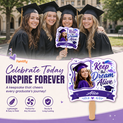 Personalized Keep the Dream Alive Custom Shape Photo Hand Fan, Graduation Fan with Photo & Name