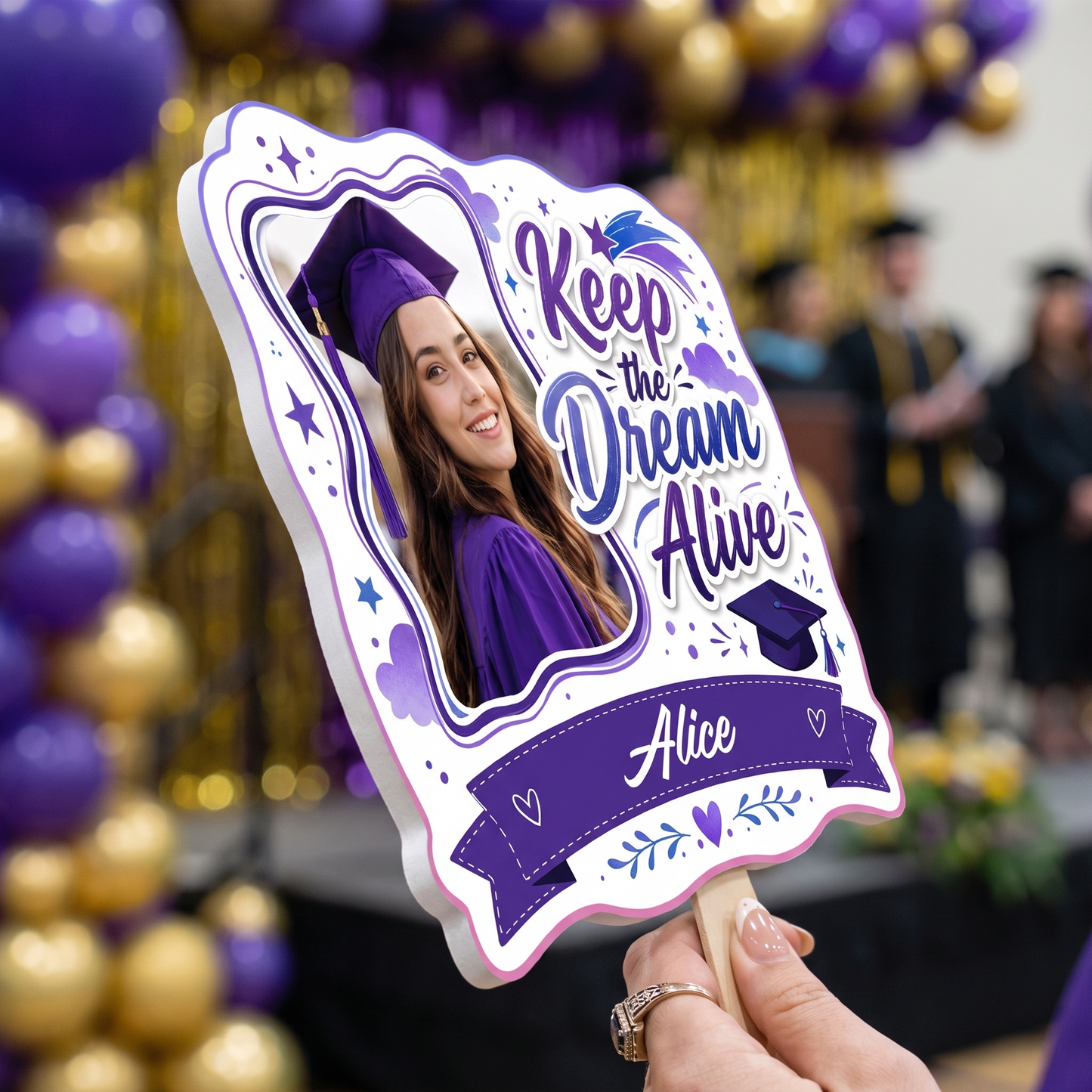 Personalized Keep the Dream Alive Custom Shape Photo Hand Fan, Graduation Fan with Photo & Name